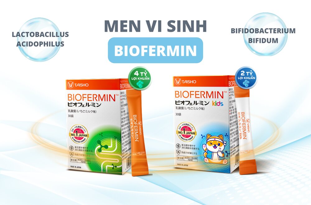 2 dòng sản phẩm men vi sinh Biofermin Nhật Bản với 4 tỷ lợi khuẩn cho người lớn và 2 tỷ lợi khuẩn cho trẻ em